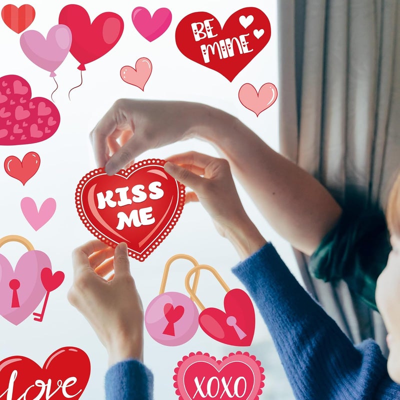 Traplace 80PCS Valentines Window Clings, 4 Sheets Valentines Home Decor, 13.7 × 9.8 Inches Heart Window Clings Double-Sided Heart Stickers for Classroom, Wedding Romantic Decorations - Image 4